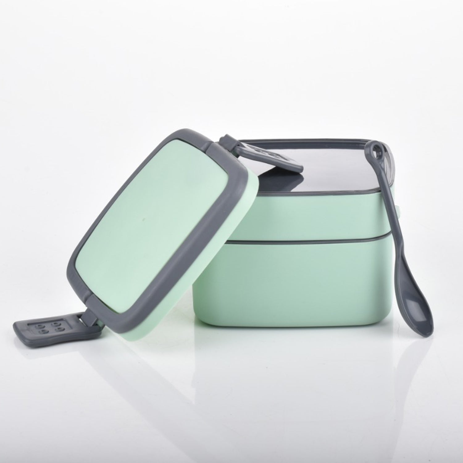 2837 Green Double-Layer Portable Lunch Box Stackable with Carrying Handle and Spoon Lunch Box DeoDap 2837 Green Double-Layer Portable Lunch Box Stackable with Carrying Handle and Spoon Lunch Box DeoDap
